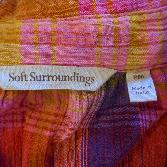 Soft Surroundings Sansonne Blouse Rainbow Plaid Crinkle Cotton Shirt Medium - Picture 2 of 8